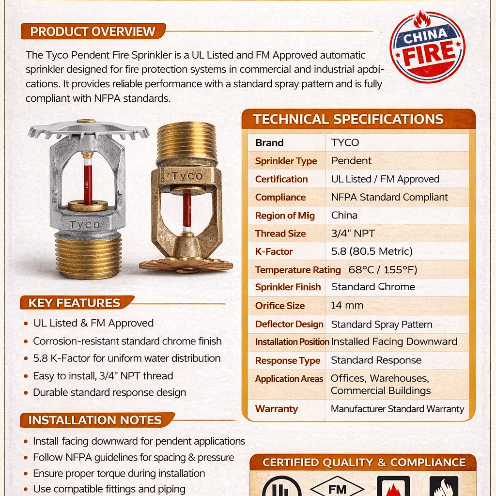 Tyco Pendent fire sprinkler silver string safety nationwide delivery pakistan