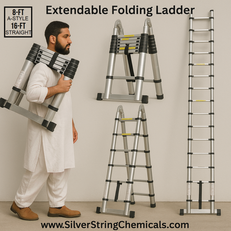 8ft Extendable Folding Telescopic Ladder – SILVER STRING - Silver ...